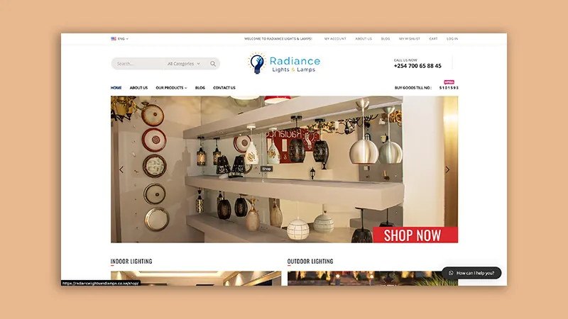 Radiance Lights and Lamps website preview